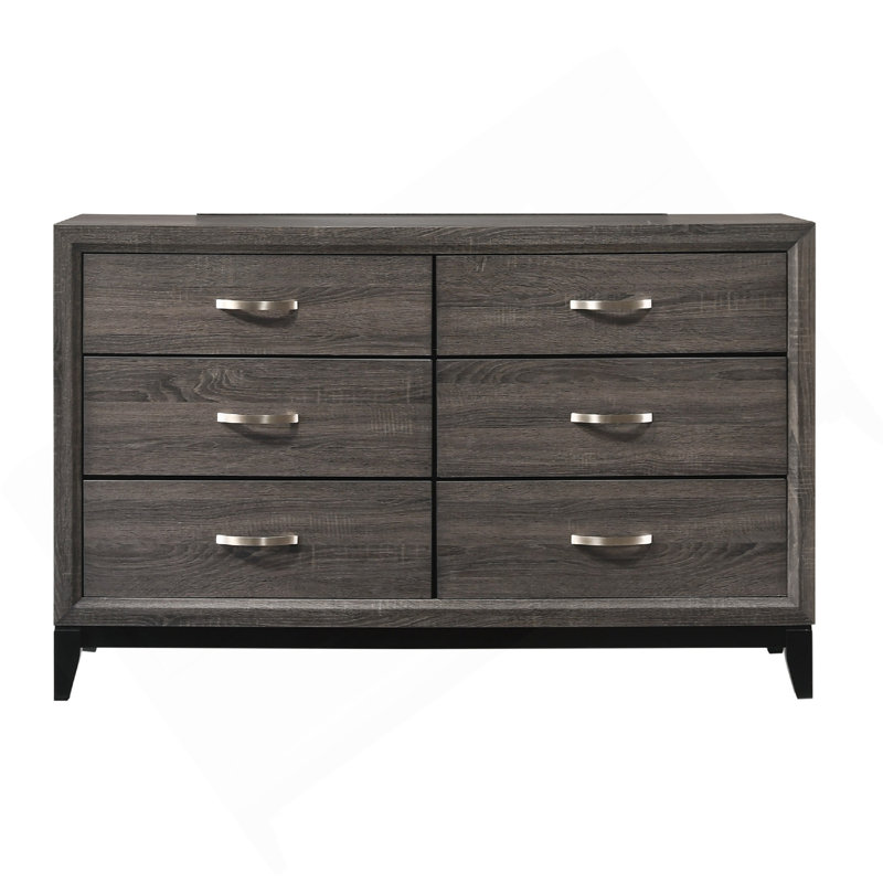 1Pc Contemporary 6-Drawer Dresser Gray Finish Wooden Bedroom Furniture