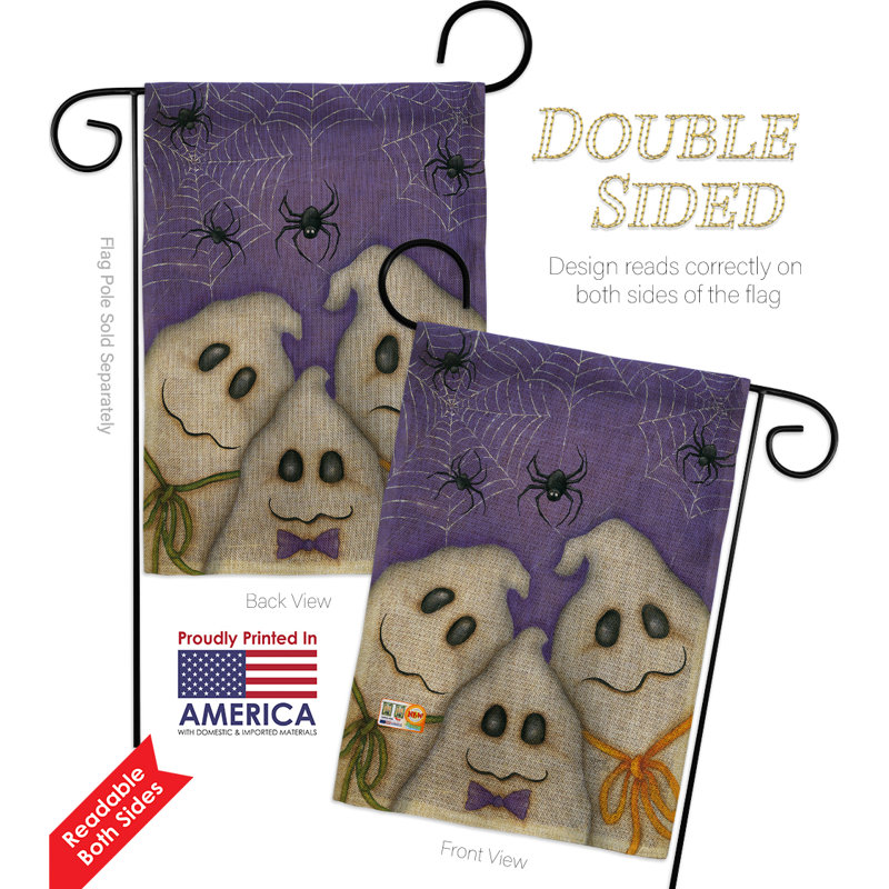 Drapeau de jardin à double face 18,5" breeze décoration g162055-db 3 ghosts en toile jute automne halloween