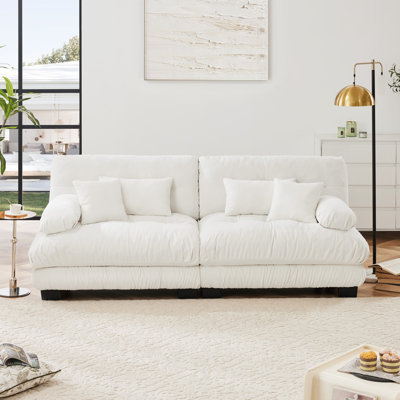 Cozy Chenille Cloud 2-seater Sofa With Lumbar & Throw Pillows For Living Room