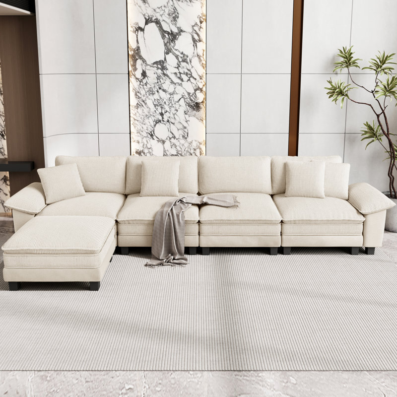 Canapé modulaire de 158 po, canapé en L surdimensionné avec repose-pieds et siège profond à 5 places avec coussin décoratif