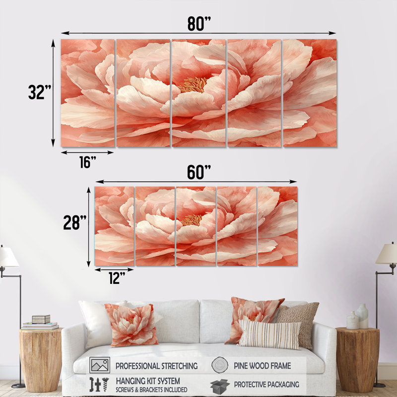 Irène - - pivoines - - Art mural traditionnel, H 28 po x l 60 po, 5