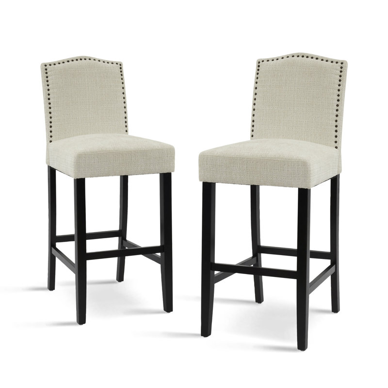 De 2 tabourets de bar à hauteur de comptoir - assise en tissu beige avec base en bois d'hévéa de qualité pour la cuisine Capacité de charge maximale de 300 lb (2) Pieds pleins en mousse