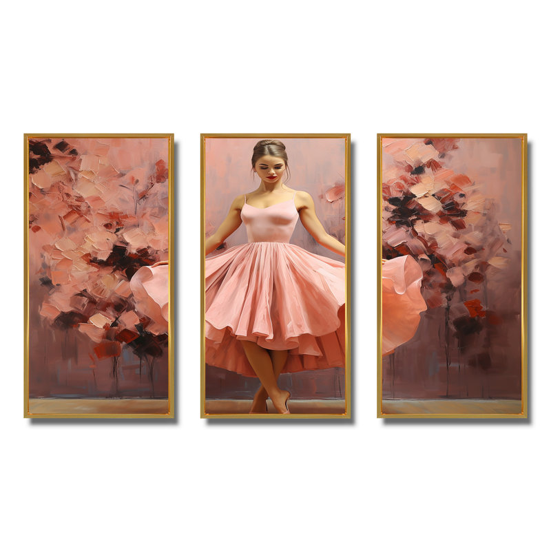 «Pink En Pointe Elegance Dance - Ballet», art mural, Cadre flottant doré, H 28 po x l 36 po