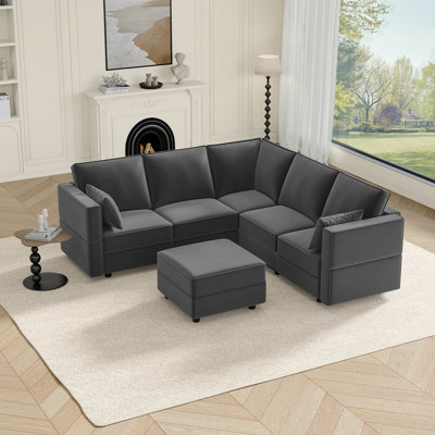91.7" Velvet  Modular Sofa, 5-seater Convertible Couch With 1 Ottoman