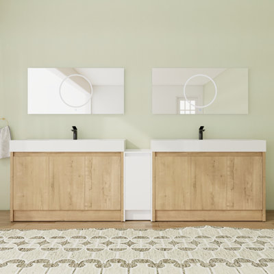 108'' Free standing Bathroom Double Vanity with 7 Doors and Resin Vanity Top & Storage Cabinet