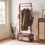 Portemanteau autoportant en bois massif avec roulettes et panier de rangement 19,68 po x 15,75 po x 70,87 po
