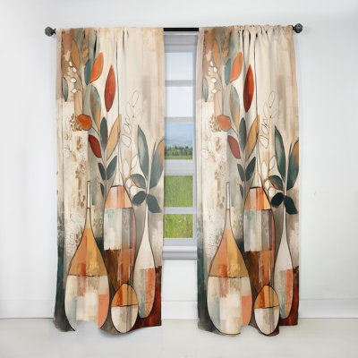 Green And Beige Channeling Bohemian Vibes - Boho Feather Room Darkening Geometric Curtain - 1 Panel