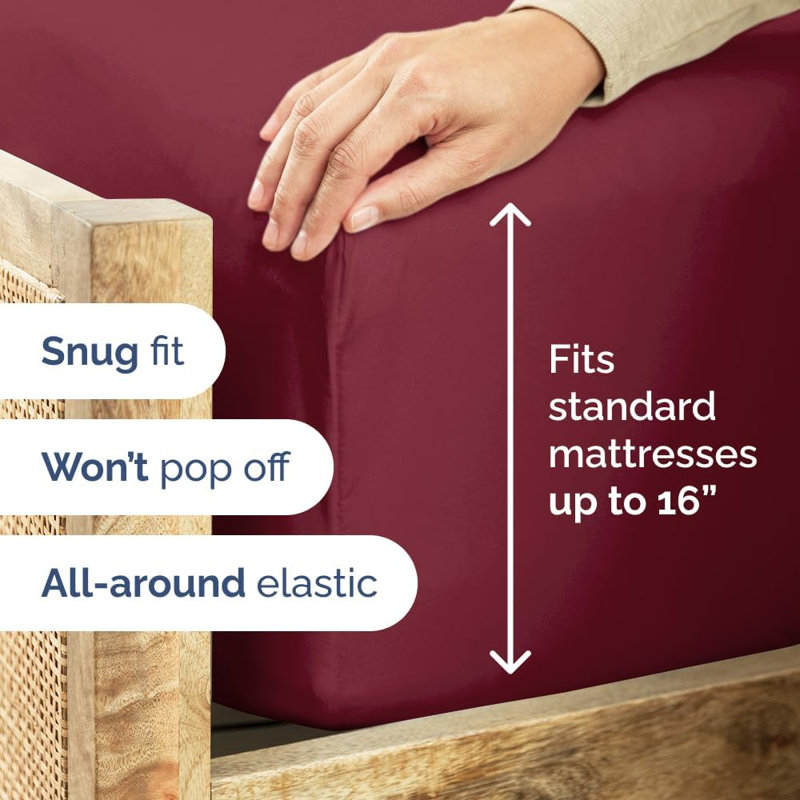 100% Cotton Sheet Set, 400 Thread Count Hotel Luxury Bedding, Soft & Breathable Bed Sheets, 4 Piece Set, Burgundy