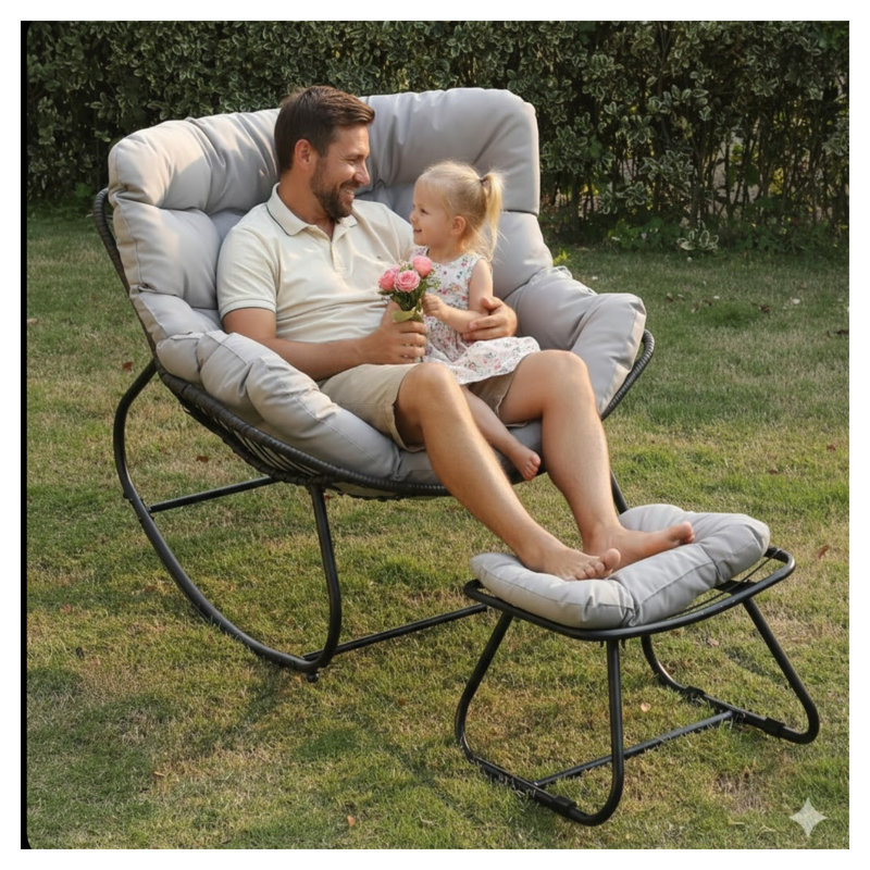 Chaise berçante en rotin avec repose-pieds PE, Light Grey