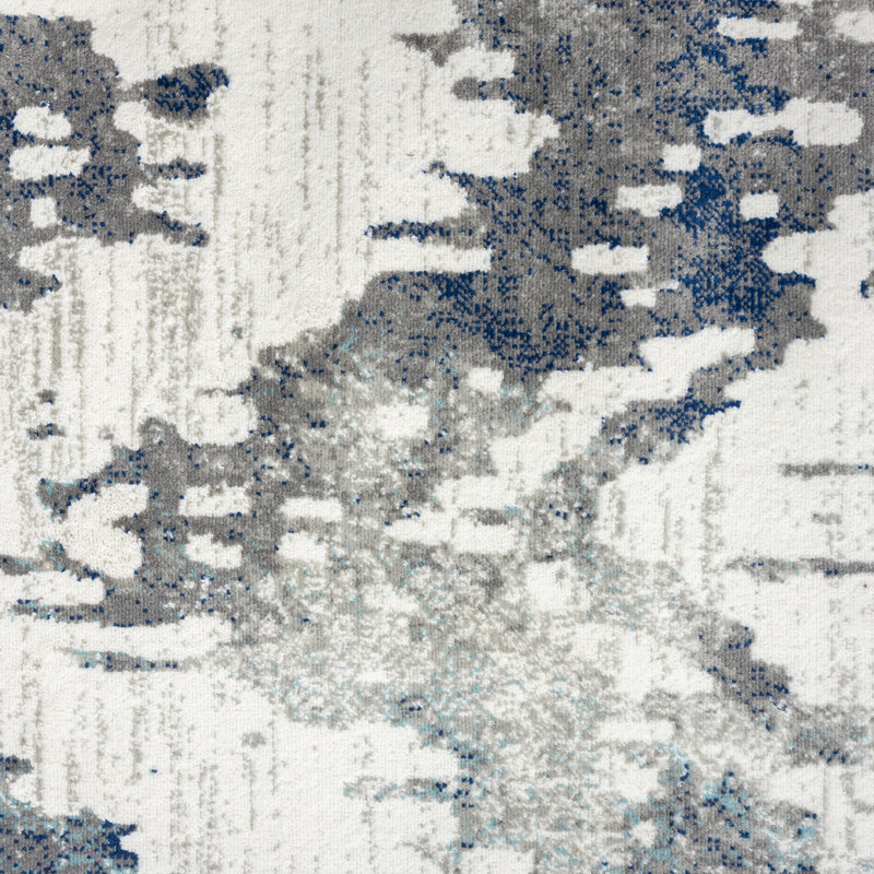 Tapis à chevrons crème et bleu, Rectangle 5 pi 3 po x 7 pi 3 po