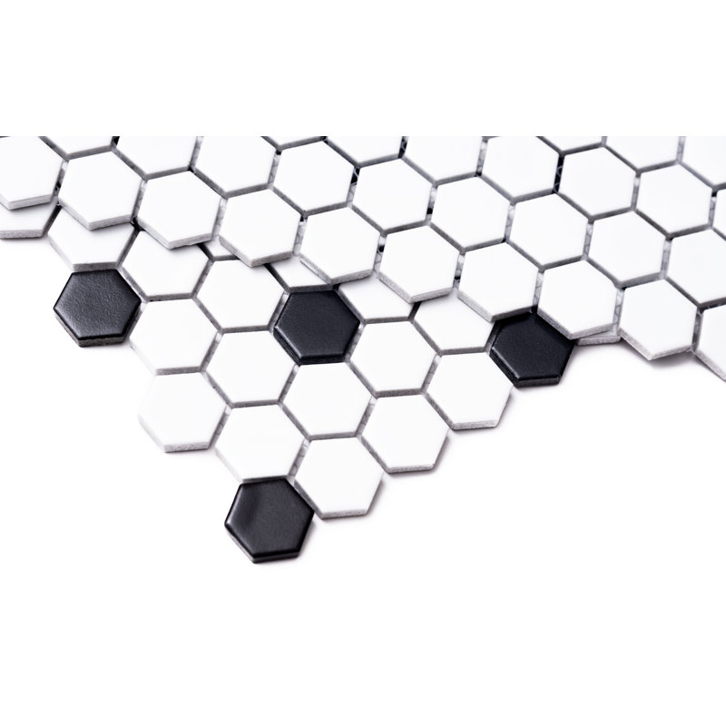 HoneyComb Remi 1" x 1" Porcelain Mosaic Tile, White/Black