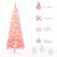 Arbre de Noël artificiel enneigé avec forme de crayon, branches réalistes en pin, lumières DEL chaudes, ouverture automatique, rose et neige-594397339