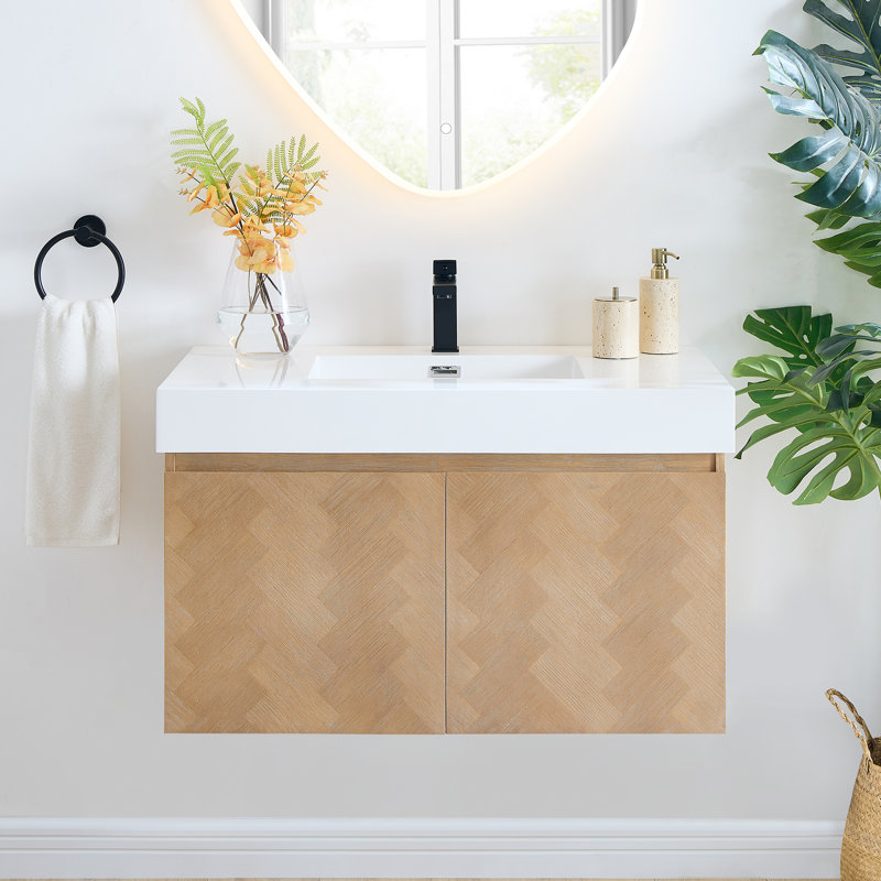 Siena 36" Wall-mounted Single Bathroom Vanity with White Artificial Drop-in Sink without Mirror
