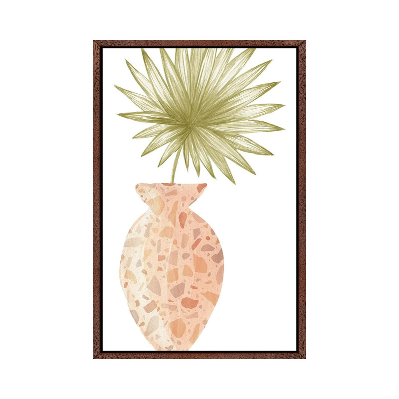 Terrazzo Vase And Plant by Whales Way - Painting on Canvas, 66.04cm H x 45.72cm W x 3.81cm D, Classic Brown Wood Framed