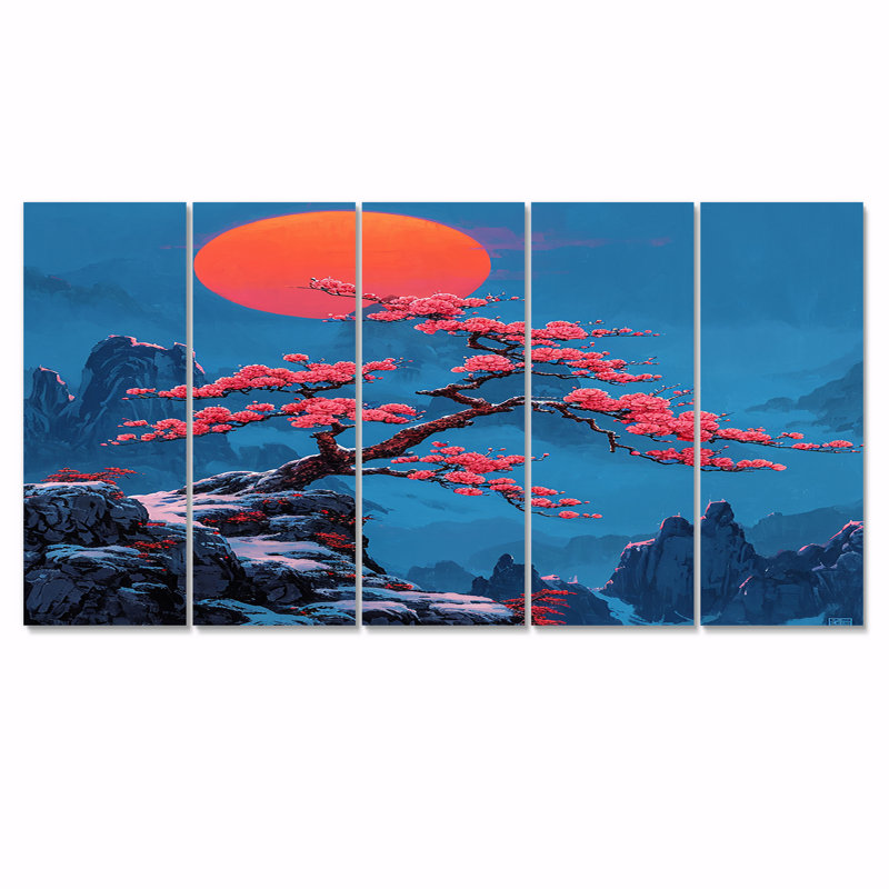 Fleur de cerisier - art mural arbre 5 pièces, H 28 po x l 60 po