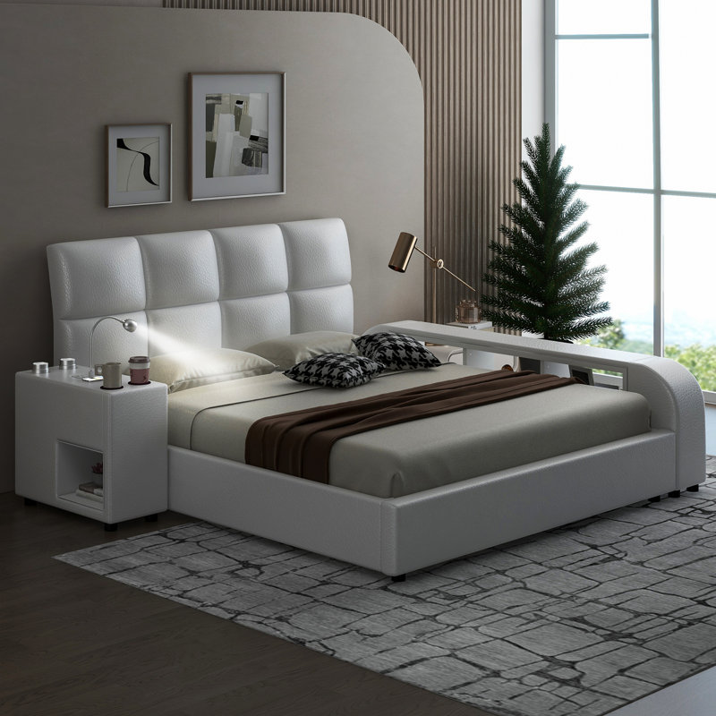 Upholstered Platform Storage Bed, White