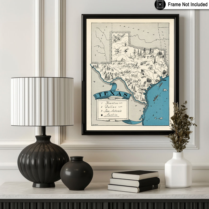 Carte illustrée du Texas, Unframed, Poster, 24"H x 32"W