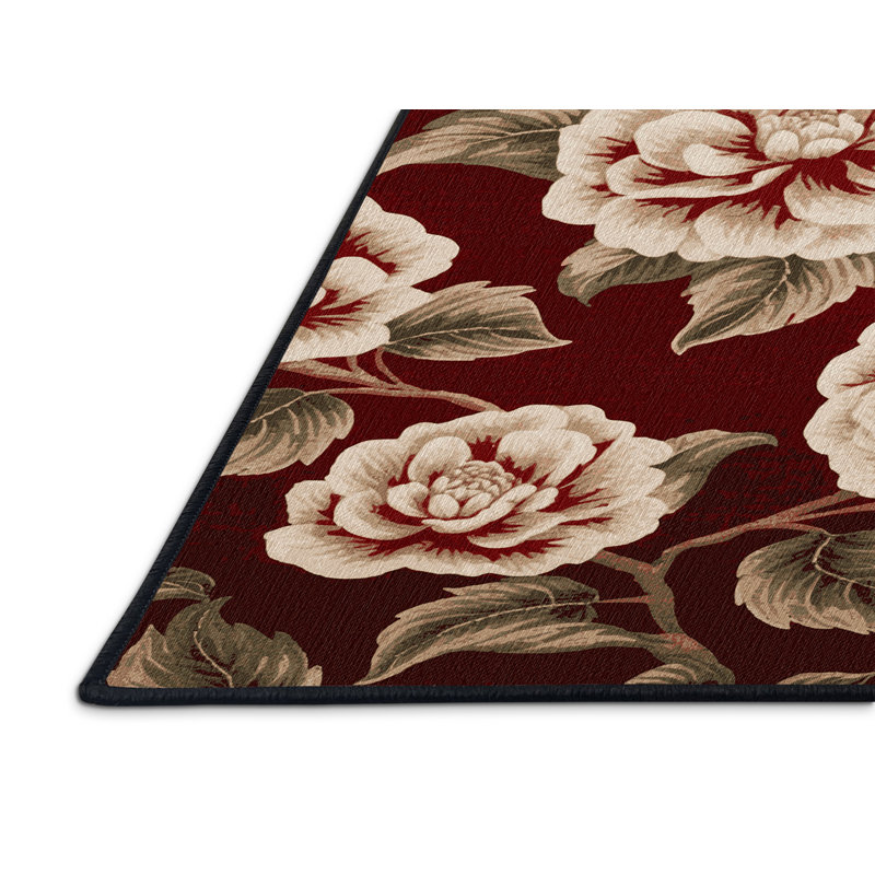 Tapis rouge botanique lavable à la machine, Rectangulaire 2 pi x 3 pi