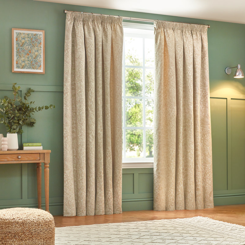 Grantley Jacquard Pencil Pleat Curtains, Beige, Width 168 x Drop 137 cm