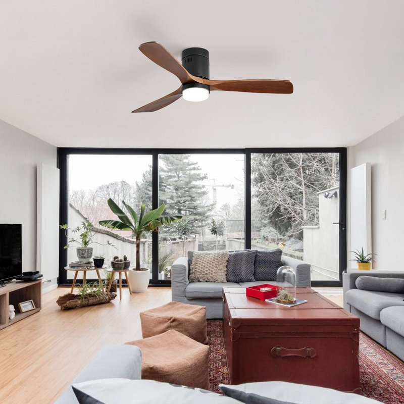 Ventilateur de plafond 52 po à 3 pales standard en bois massif avec télécommande et trousse d'éclairage Smart App 52 po