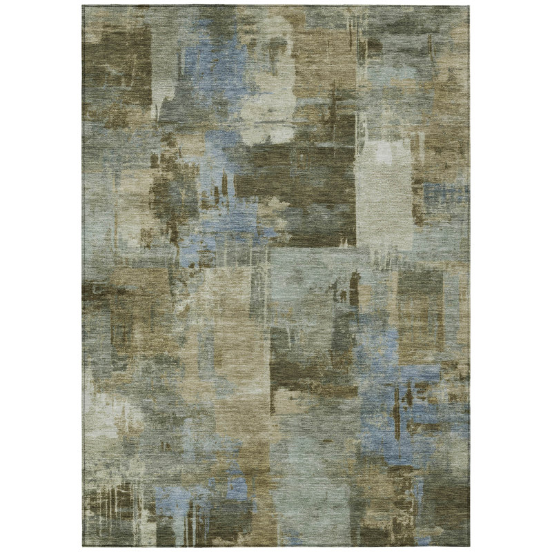 Tapis extérieur lavable abstrait 8 pi x 10 pi gris et bleu ciel