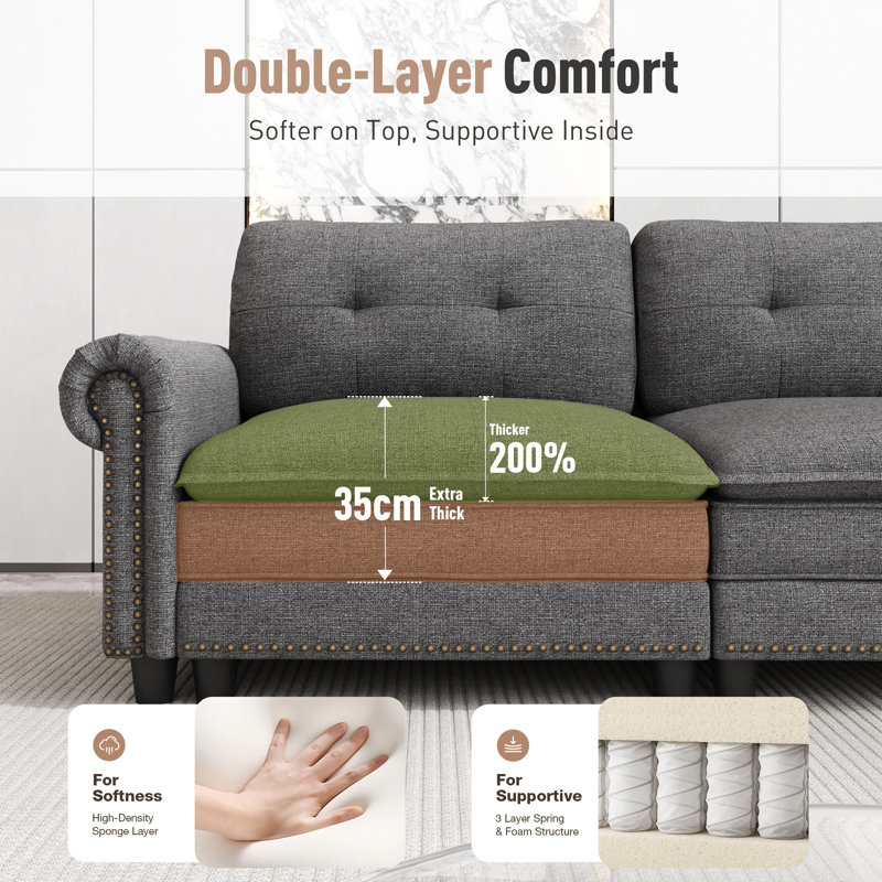 Sectional, 88cm H x 295cm W x 85cm D, Grey