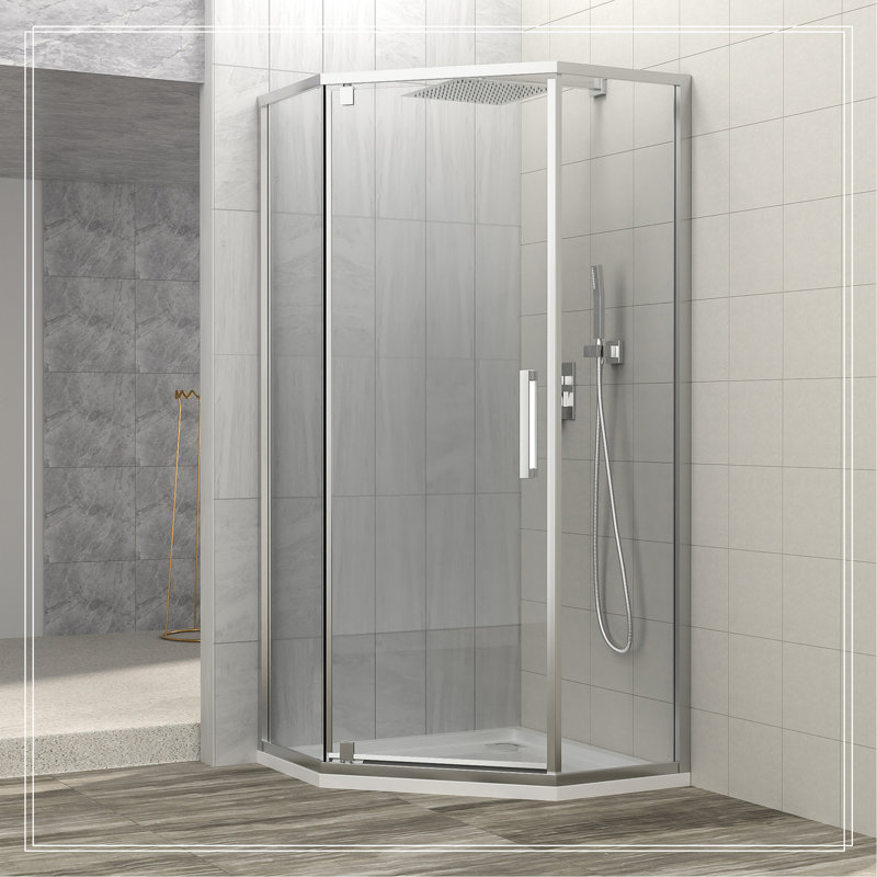 Porte de douche 34-1 / 8 "X 72" Cabine de douche semi-sans cadre à charnière, Chrome