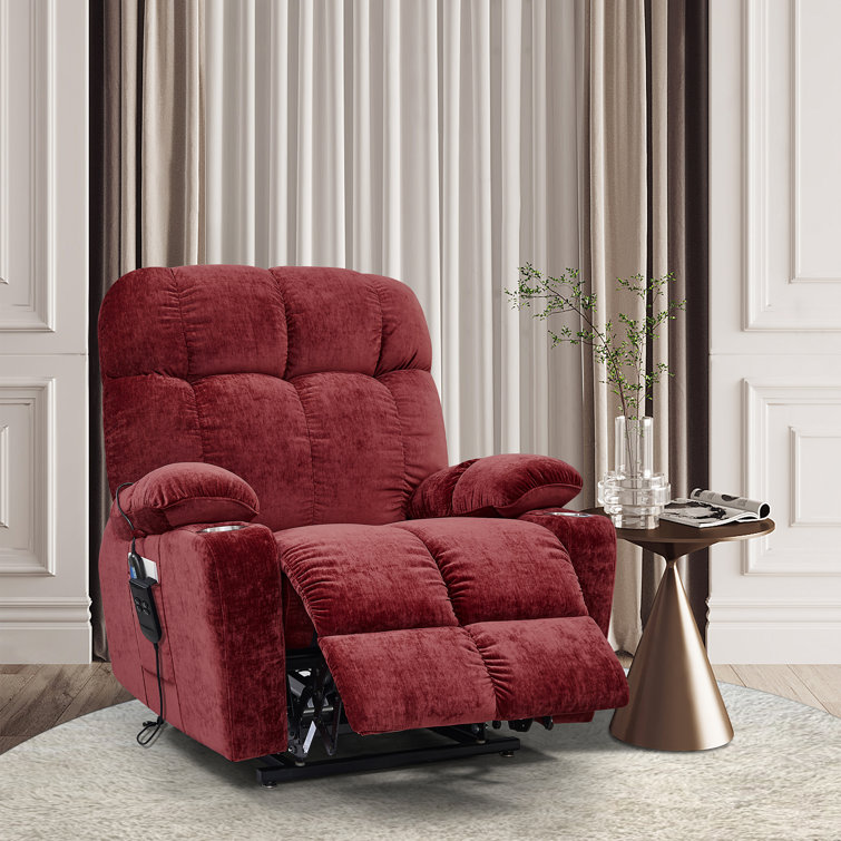 Velvet Power Lift Recliner Chair with Massage and Heat for Elderly, Pillow Included Latitude Run Fabric: Brown Velvet