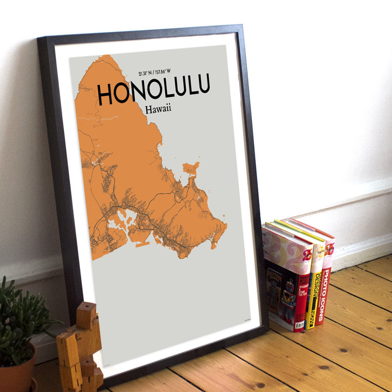 Honolulu City Map - No Frame Print, 43.2cm H x 27.9cm W x 0.13cm D