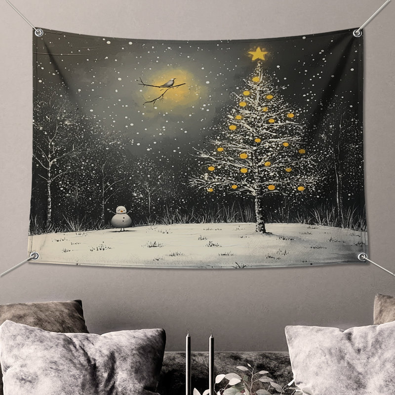 Tapisserie murale de Noël - décoration murale des Fêtes, H 68 po x l 80 po avec 4 œillets