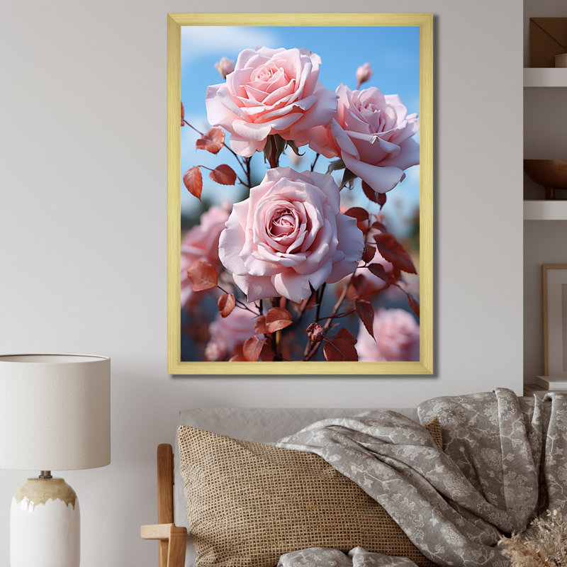«Pink Flowers Pastel Elegance I», art mural sur toile à motif floral, H 20 po x l 12 po x P 1 po, Encadrement doré
