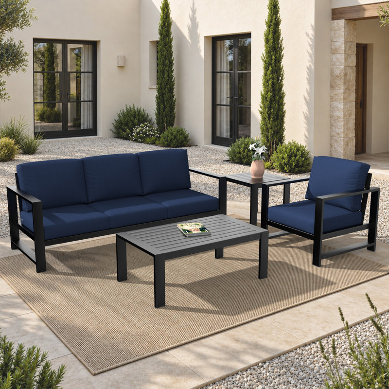 Dulcie 4-Person Seating Set With Sunbrella® Cushions, Canvas Navy Sunbrella® Canvas