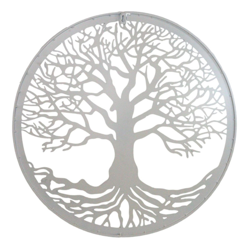 Plaque murale ronde en métal blanc, médaillon surdimensionné de 23 pouces de diamètre représentant l'arbre de vie celtique