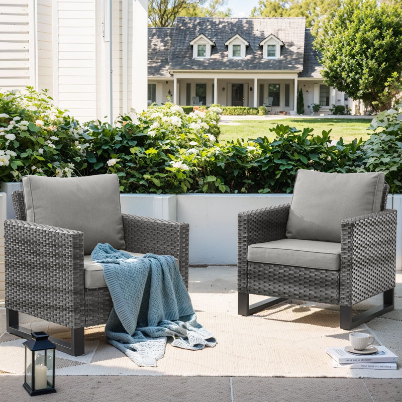 Naresa Wicker Patio Chairs With Olefin Cushions Weather-Resistant, Gray, Gray
