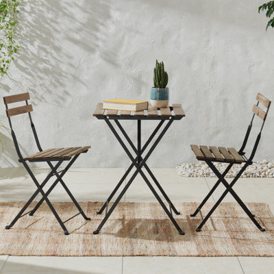 Tomiye Square Folding Patio Bistro Set â 3-Piece Acacia Wood and Steel CafÃ© Table and Chairs -  Latitude RunÂ®, 3A4F9C68D2DD4C6684D6AF8F67C485F4