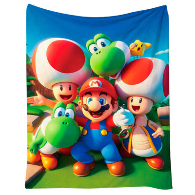 Super Mario Throw Blanket Bedding Gifts for Girls/Boys Kids, 59 x 51 in Super Mario Merch Flannel Throw Blanket Bedroom Decor Decorations