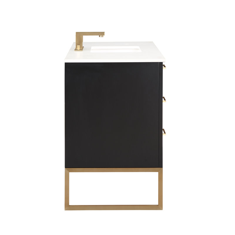 Markham 48 in. Single Vanity, White Quartz, Midnight Black, Satin Brass