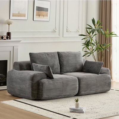 Modern Memory Foam Compressed Sofa,2 Seater Large Sectional Couches For Living Room,Pet-Friendly Cloud Modular Sectional Sofa,Corduroy Fabric,Extra Deep Loveseat,No Assembly Required