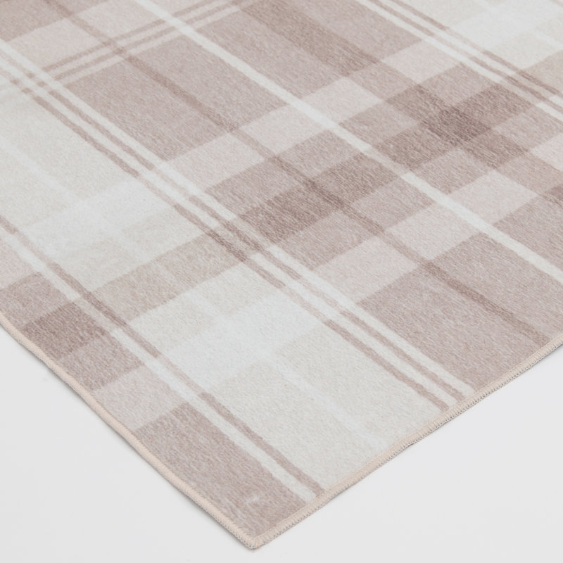 Tapis beige rectangulaire en polyester tissé à la machine Vasudeva, Rectangle 7 pi 6 po x 9 pi 6 po