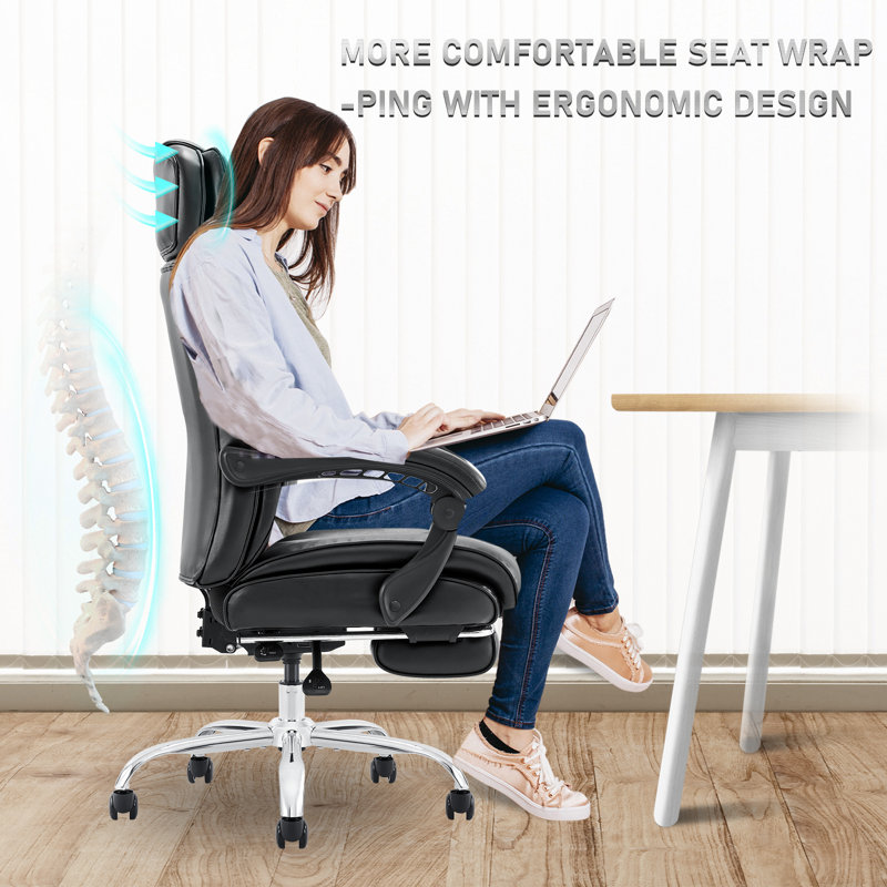 Office Chair Reclining Chair Ergonomic High Back Design Executive Computer Desk Chair with Footrest, Black