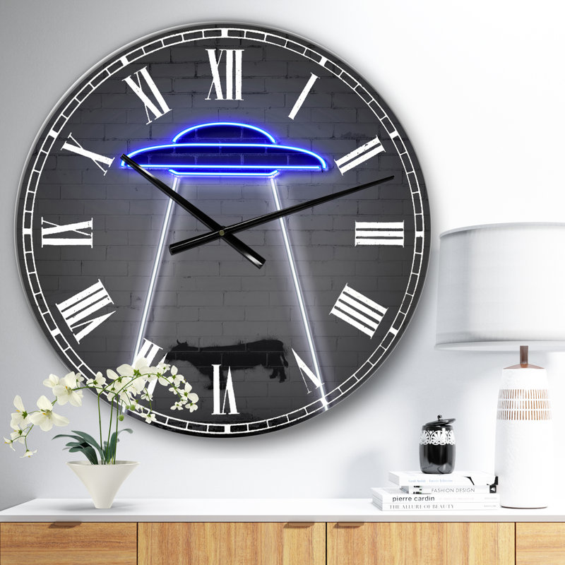 Horloge murale moderne surdimensionnée Neon UFO, Petit