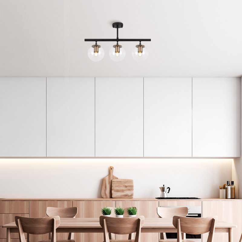 Lustre en forme de globe à 3 lumières pour îlot de cuisine, Noir, H 5,7 po x l 5,7 po x P 2,3 po
