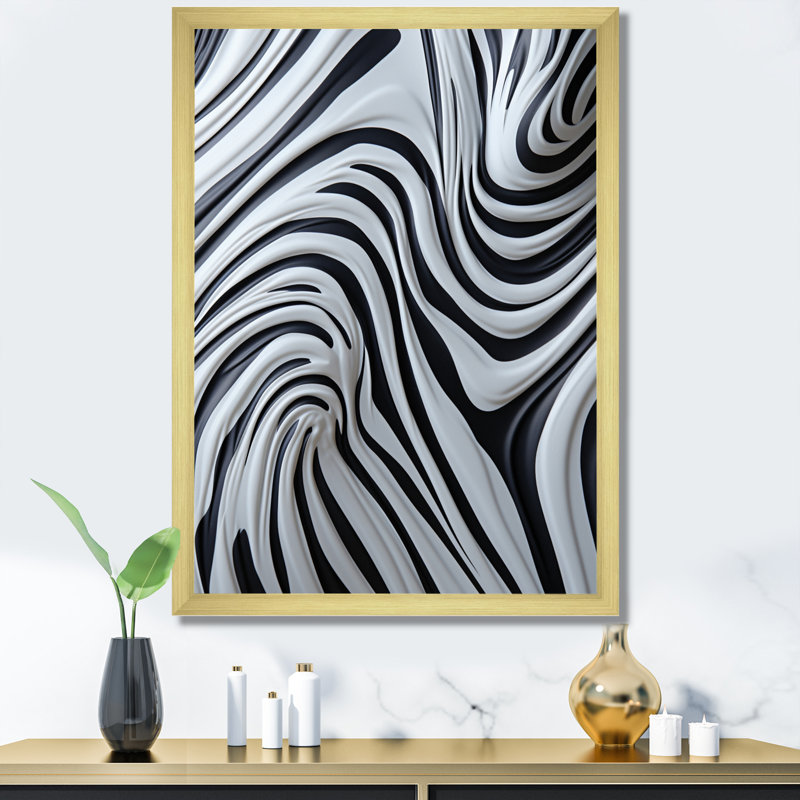 Motif zébré noir et blanc dynamique IV, Or, H 20 po x l 12 po x P 1 po