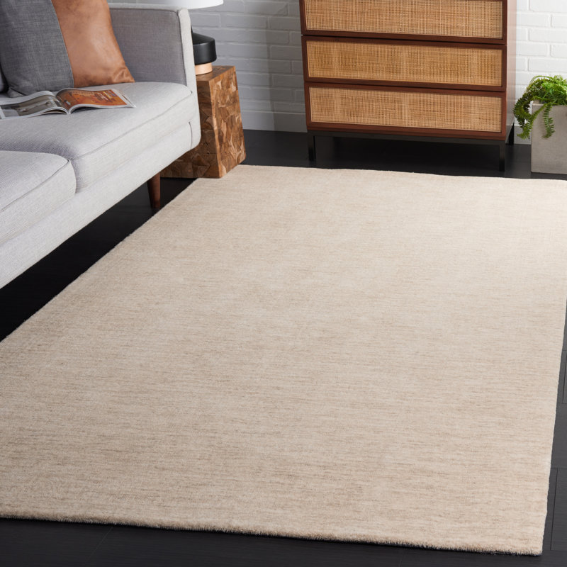 Funchess Handloomed Wool Cotton Rug in Beige, Rectangle 5' x 8'