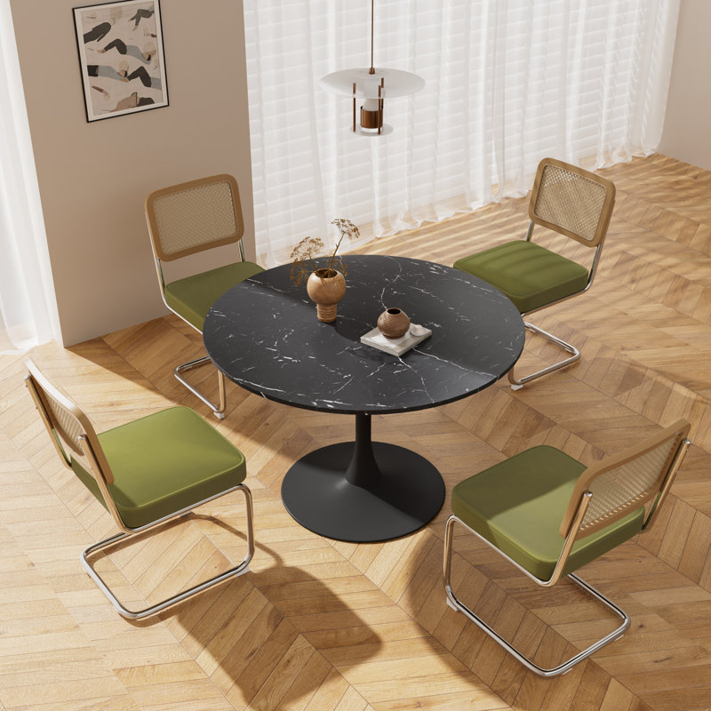 Ensemble de table de salle à manger à piédestal 5 pièces, H 28,70 po x L 31,50 po x l 31,50 po, Vert, Blanc