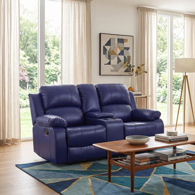 Seder Aspen Dark Blue Vegan Leather Manual Recling Loveseat (1 Piece)