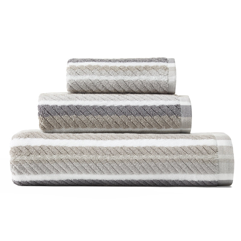 Ensemble de serviettes 3 pièces 100% coton Ocean Bay Stripe, Gris