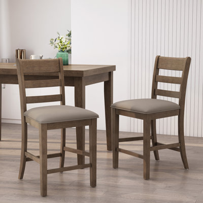  Tabourets de comptoir en bois rembourrés Farmhouse (ensemble de 2), chaises de comptoir confortables et élégantes pour la cuisine et la salle à manger, brun