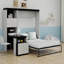 Lit escamotable double avec bureau, armoire de rangement et tablettes, cadre de lit mural pliant en bois avec support à lattes