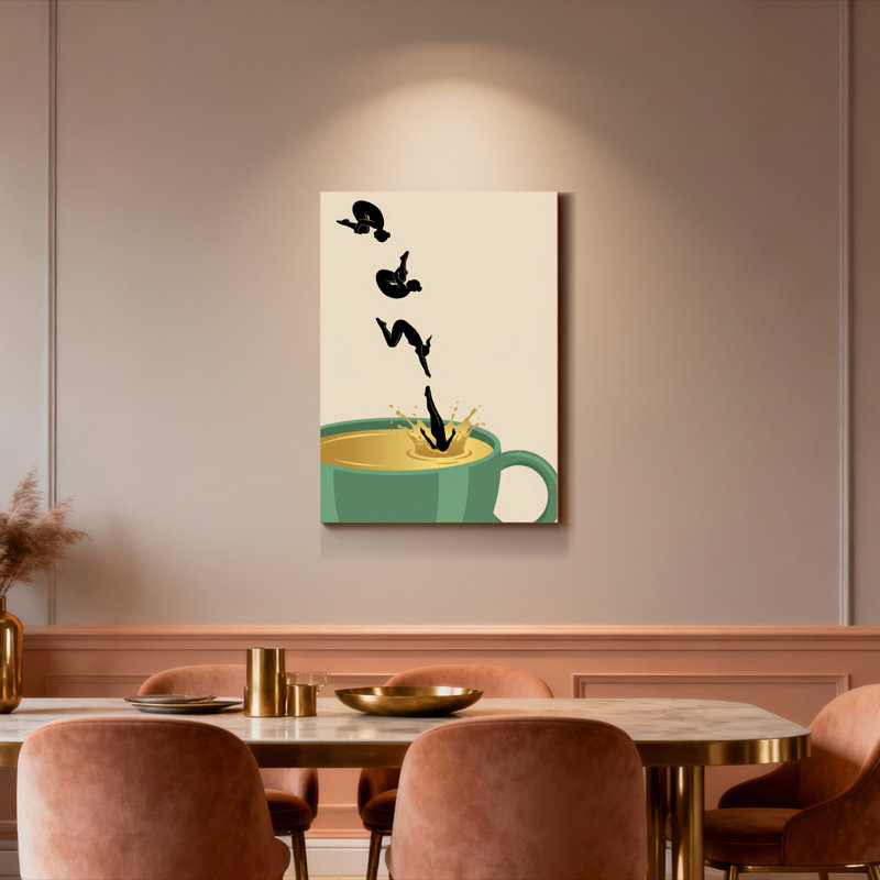 Ensemble de 1 tableau mural sur toile représentant une silhouette éclaboussée de café, H 36 po x l 24 po